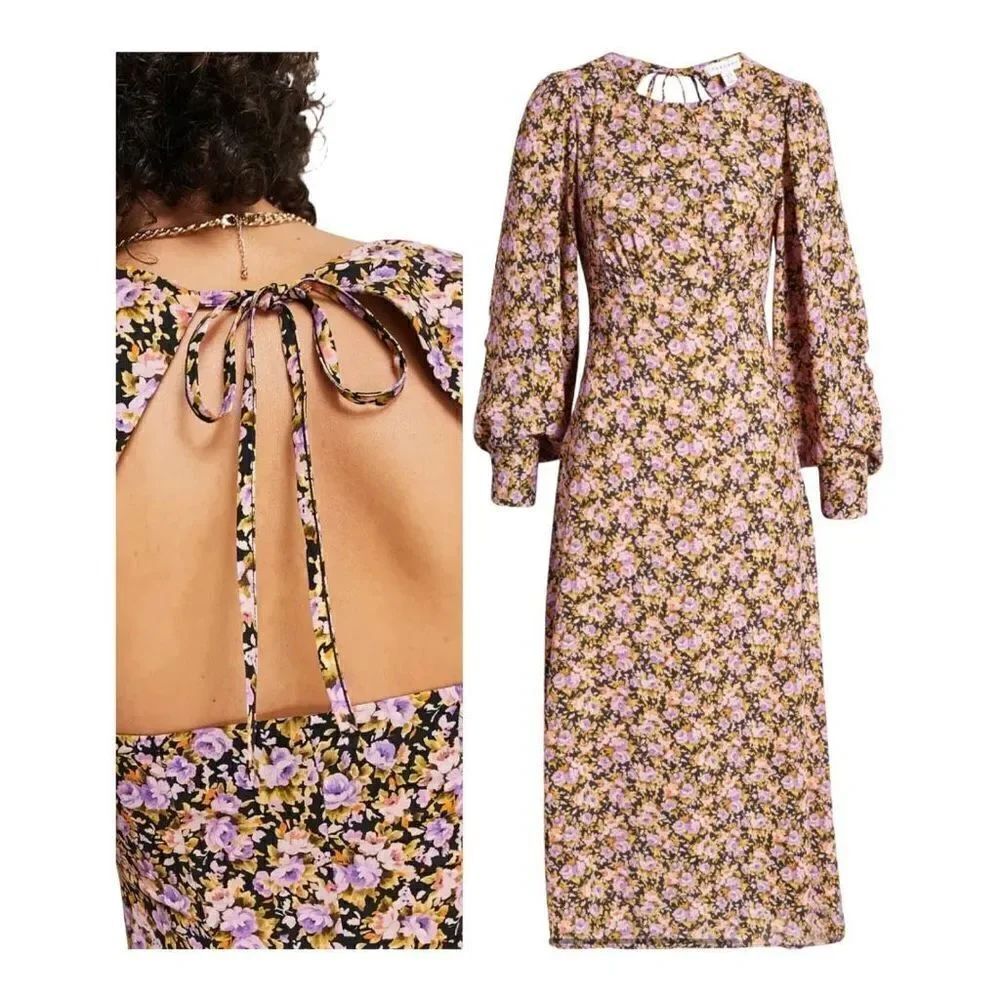 Topshop Floral Print Balloon Sleeve Open Back Dress size 2 NWOT